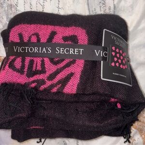 Victoria's Secret Black & Hot Pink Logo Knit Throw